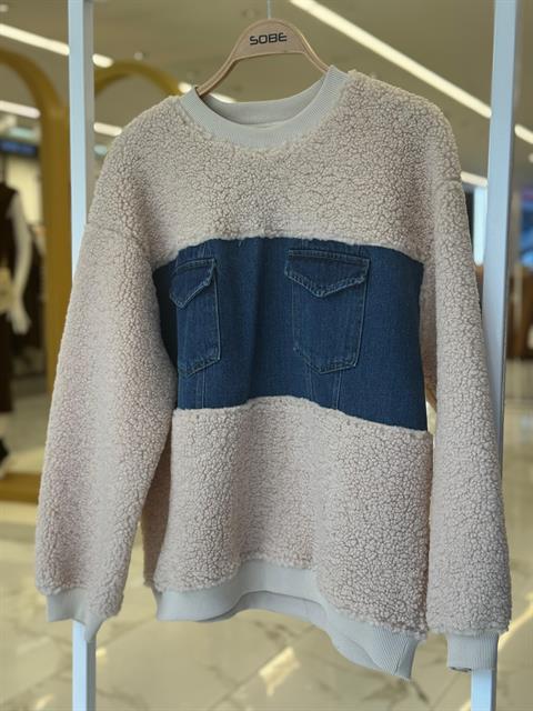 Göğsü Denim Garnili Sweatshirt 3402