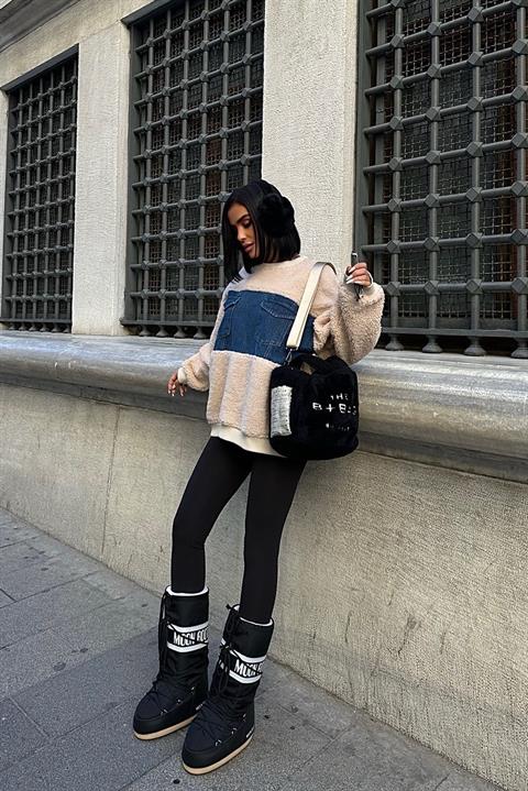 Göğsü Denim Garnili Sweatshirt 3402