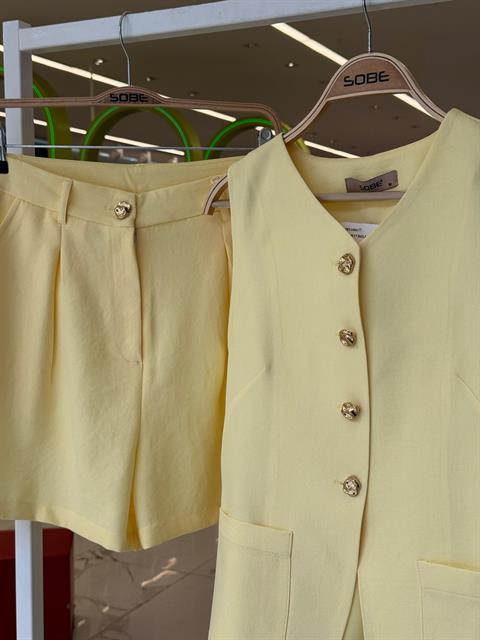 Gold Düğme Detaylı Yelek Şort Cotton Takım 10208