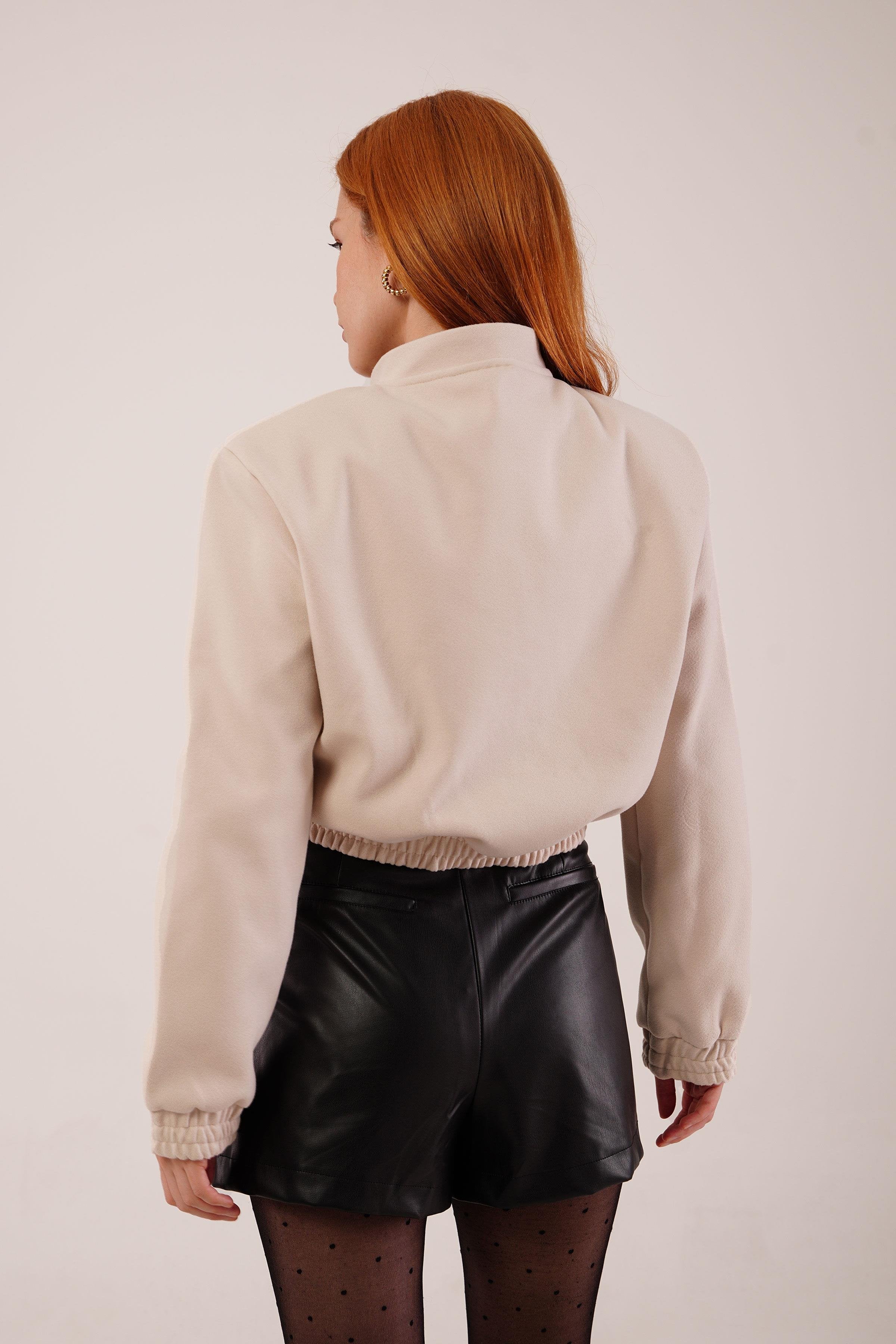 Gold Düğmeli Kaşe Toptan Bej Bomber Ceket