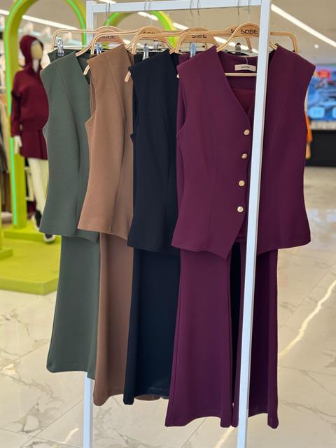 Gold Düğmeli Yelekli ve İspanyol Pantolonlu Modal Takım 10245