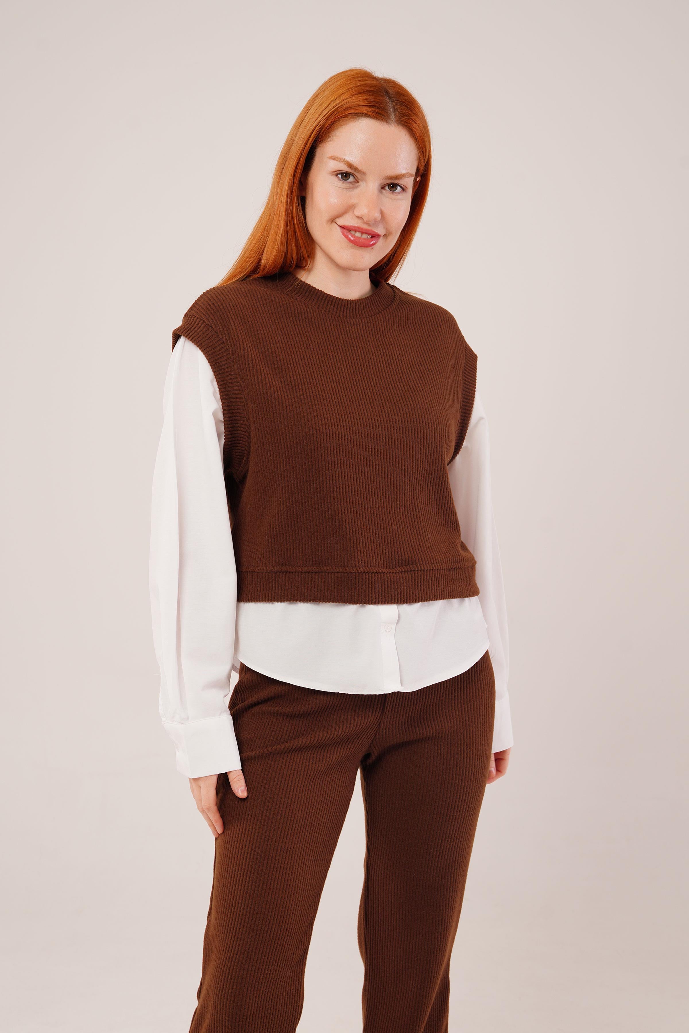 Gömlek Kol Flex Kahverengi Toptan İkili Takım