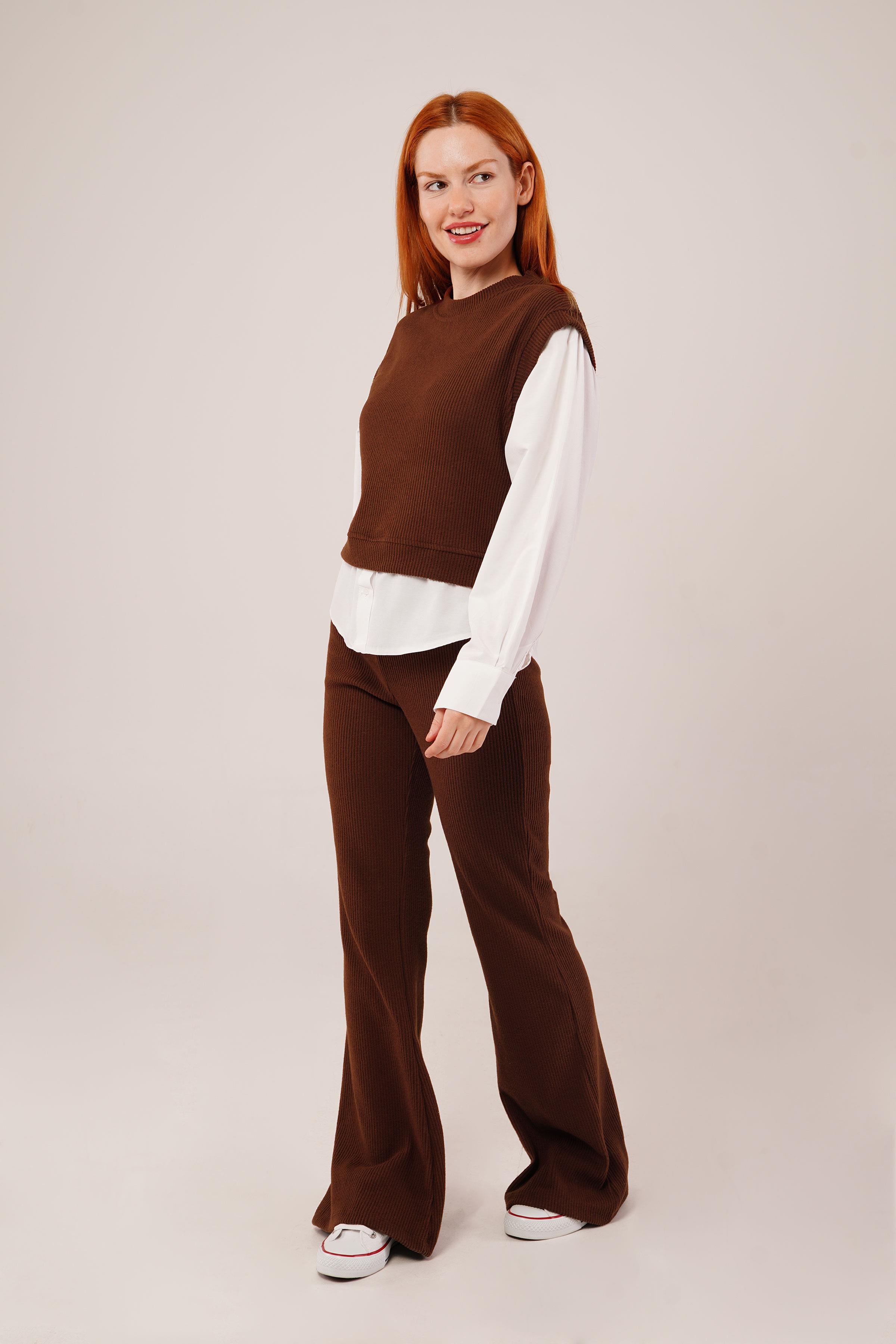 Gömlek Kol Flex Kahverengi Toptan İkili Takım Kahverengi S