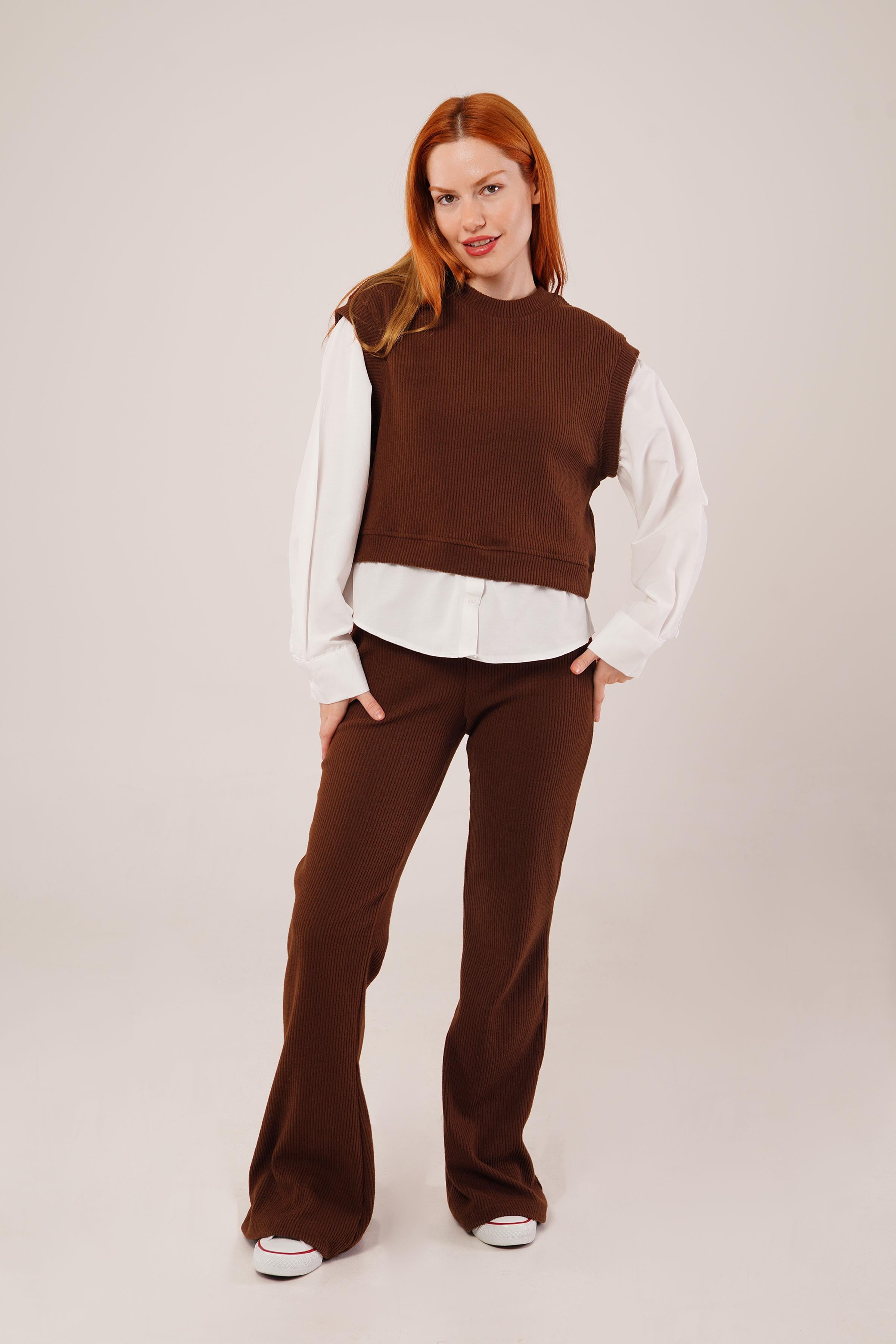 Gömlek Kol Flex Kahverengi Toptan İkili Takım