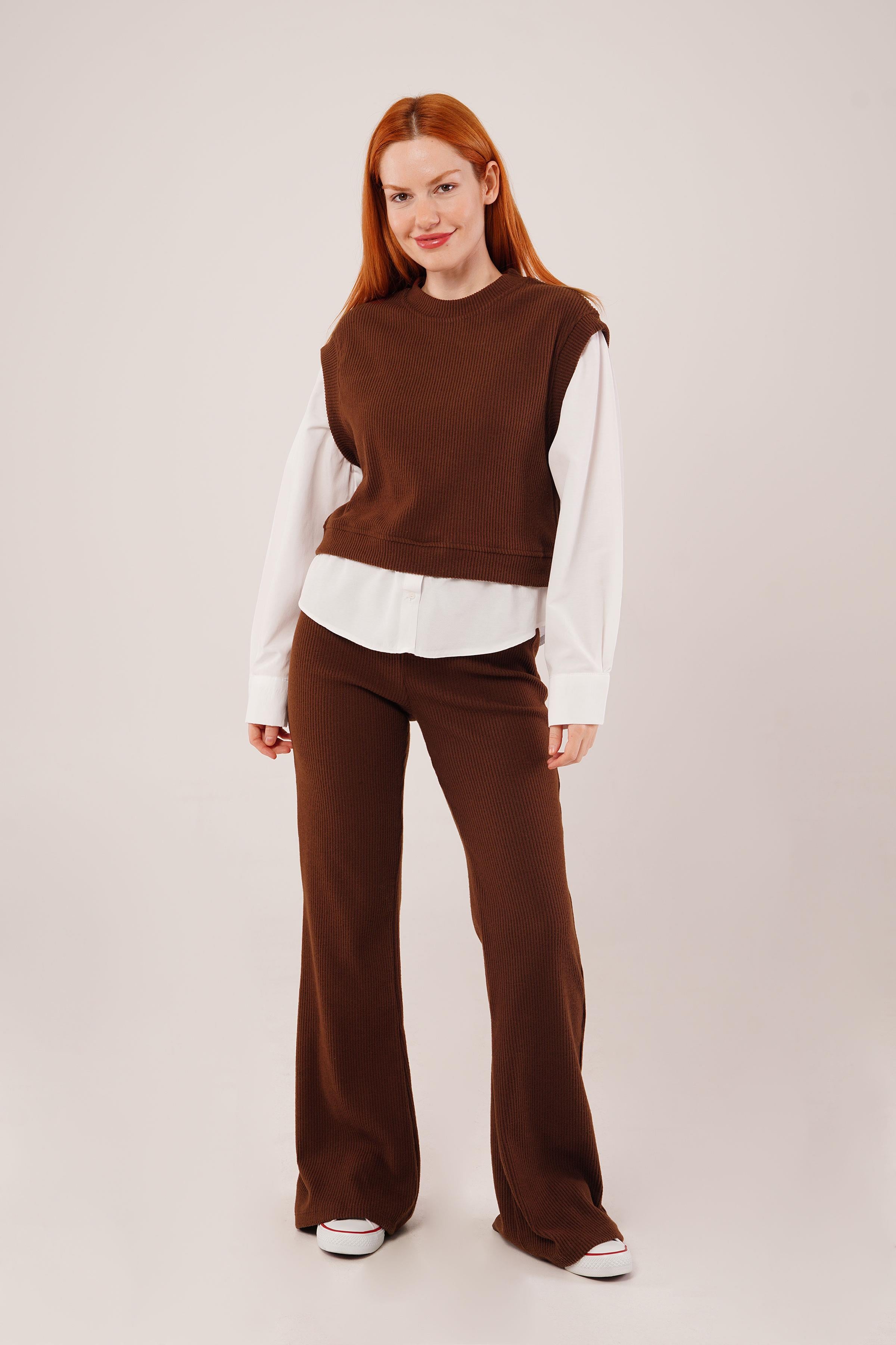 Gömlek Kol Flex Kahverengi Toptan İkili Takım