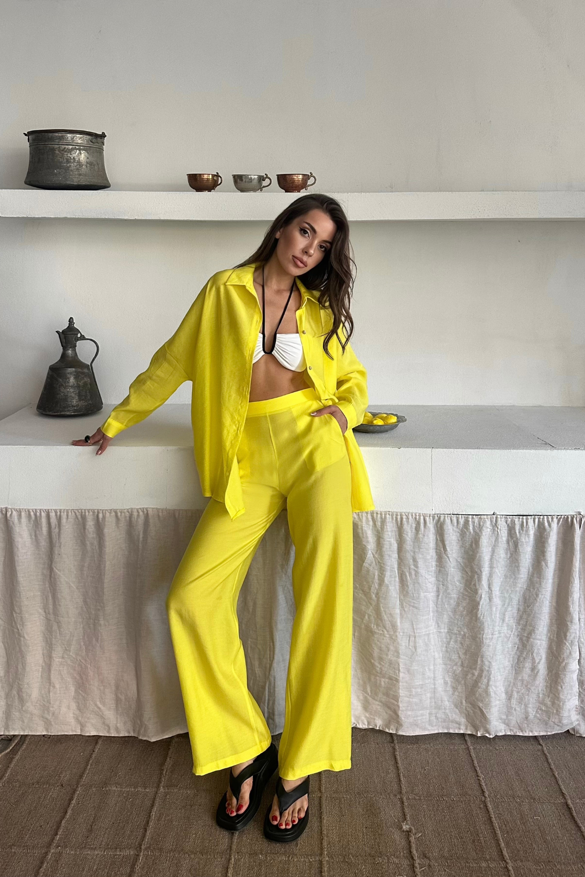 GÖMLEK - PANTOLON TAKIM - Sarı