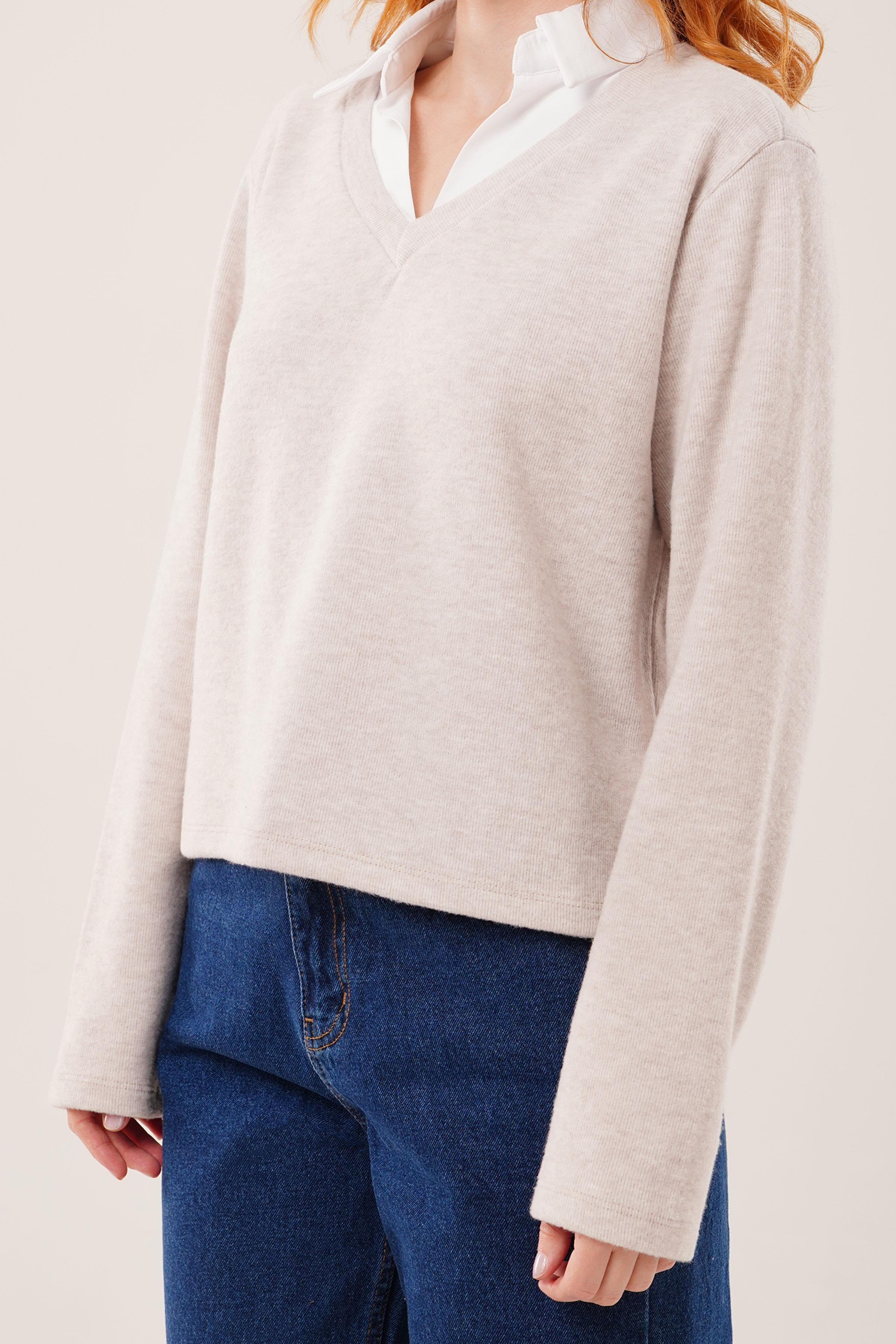 Gömlek Yaka Detaylı Toptan Taş Bluz