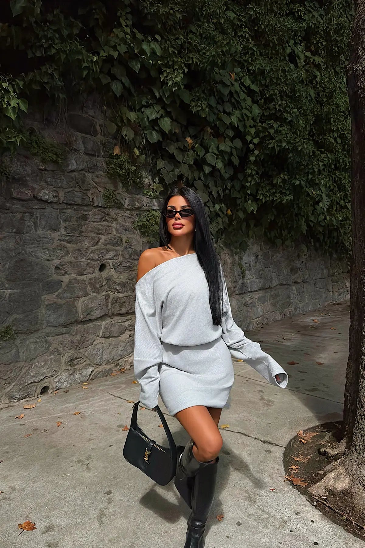 Gri Basic Midi Elbise