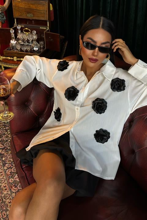Gül Aksesuarlı Poplin Gömlek 3442