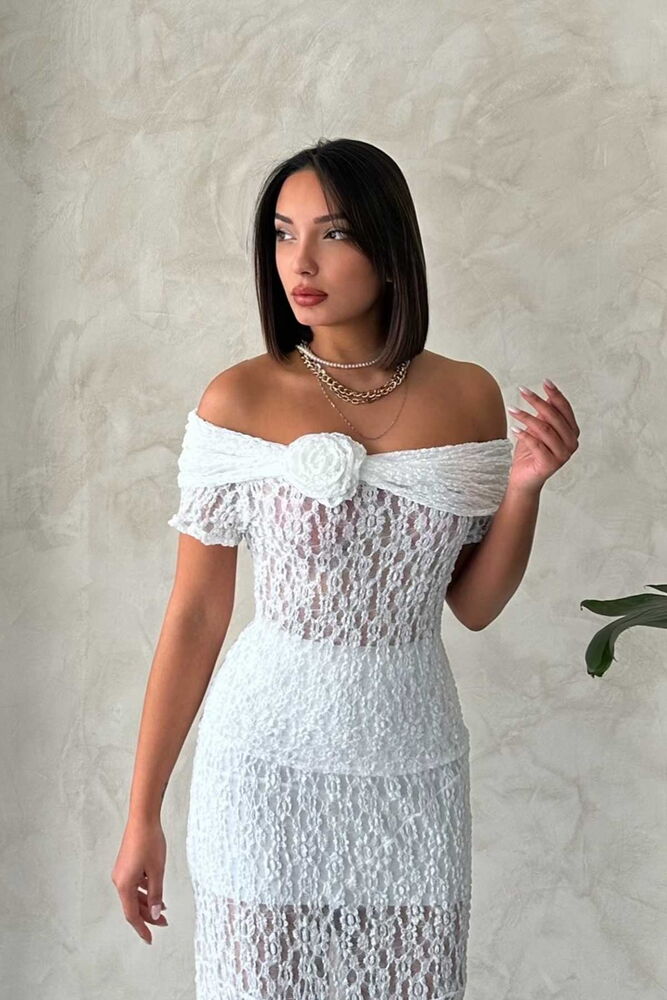 Gül Detaylı Dantel Toptan Abiye Bluz