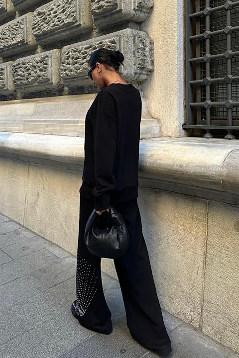 Gümüş Taşlı Dokuma Oversize Takım 9986