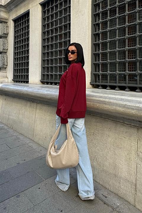 Gümüş Taşlı Sweatshirt 8052 BORDO L