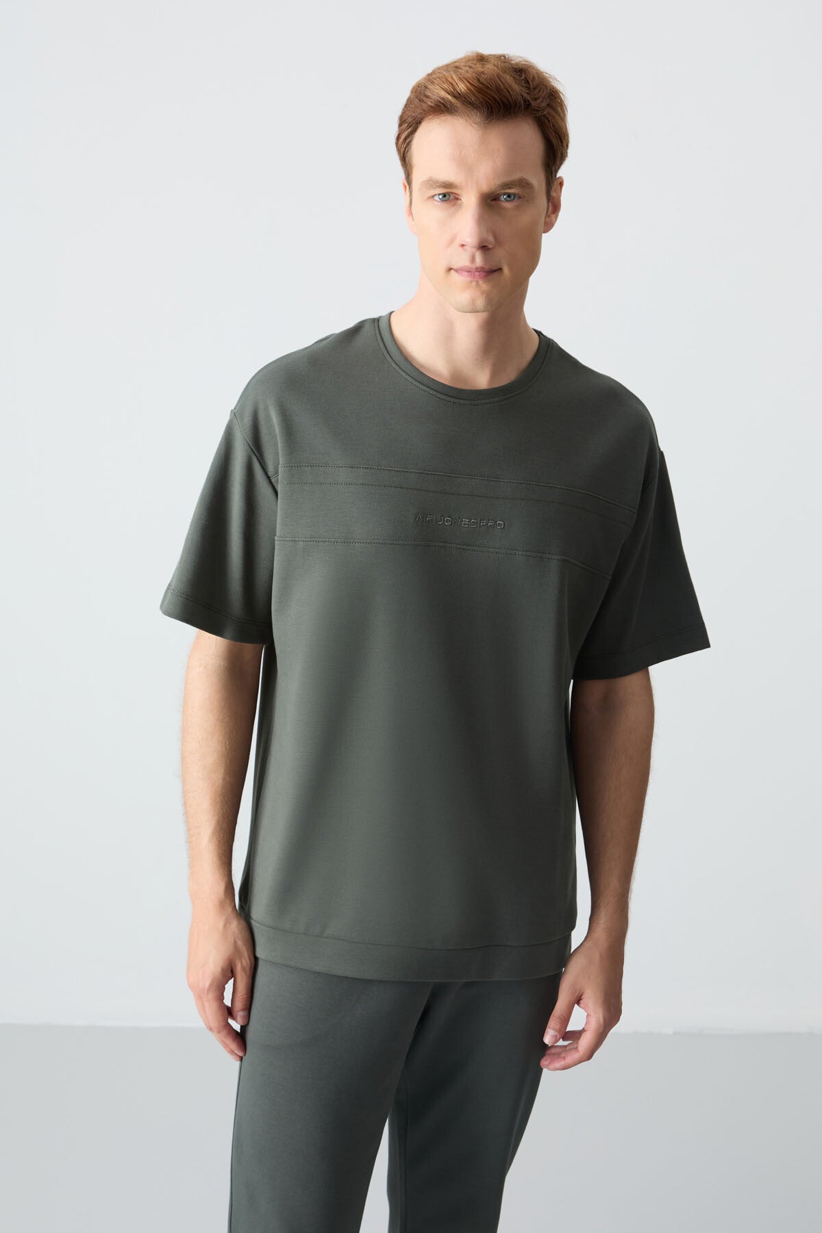 Haki Pamuklu Kalın Yumuşak Dokulu Oversize Fit Basic Erkek Eşofman Takım - 85261