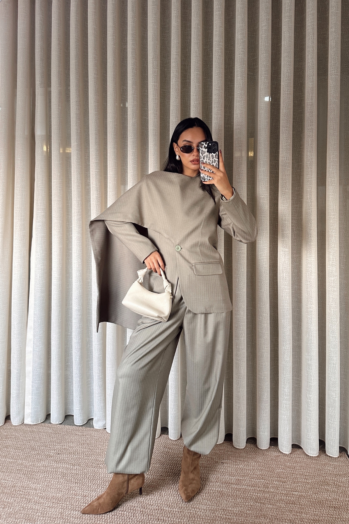 Haki Massim Model Şal Yaka Ceket Pantolon Takım