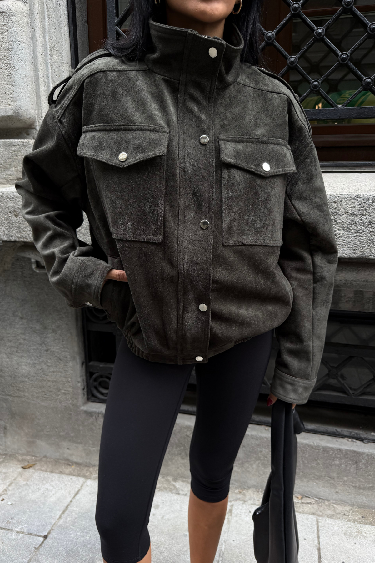 Haki Pilot Model Süet Mont