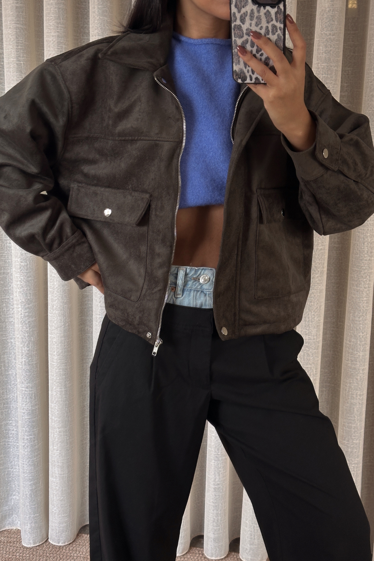 Haki Süet Büyük Cepli Ceket