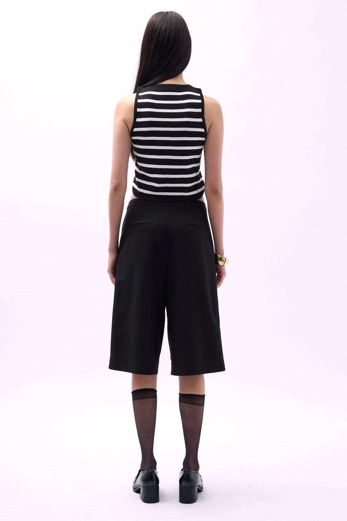 Halter Yaka Çizgili Crop - Siyah - Beyaz