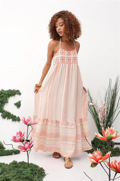 Helen Desenli Keten Elbise 2745-8 ORANJ L/XL