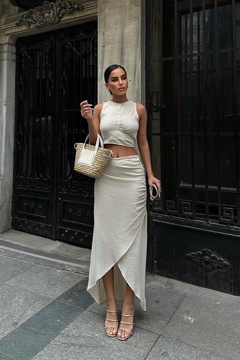 Helena Yırtmaç Detay Crop Takım 9788 08 EKRU L