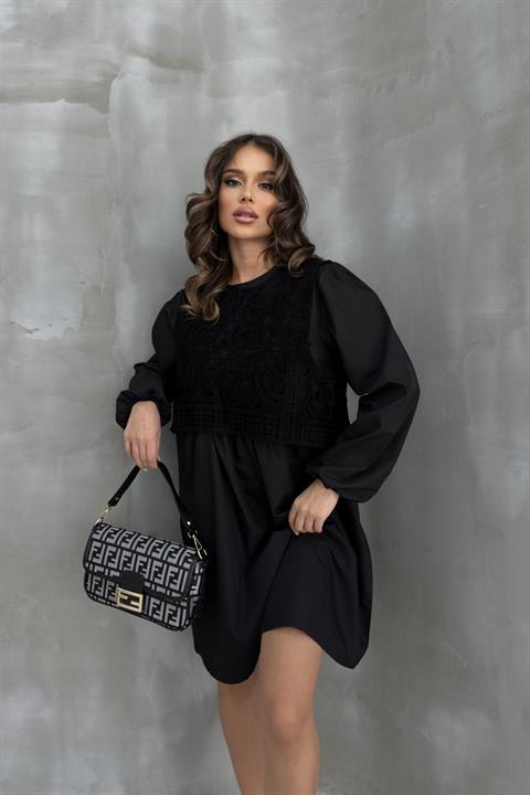 Honey Dantel Yelekli Elbise 2599-08 SİYAH L/XL