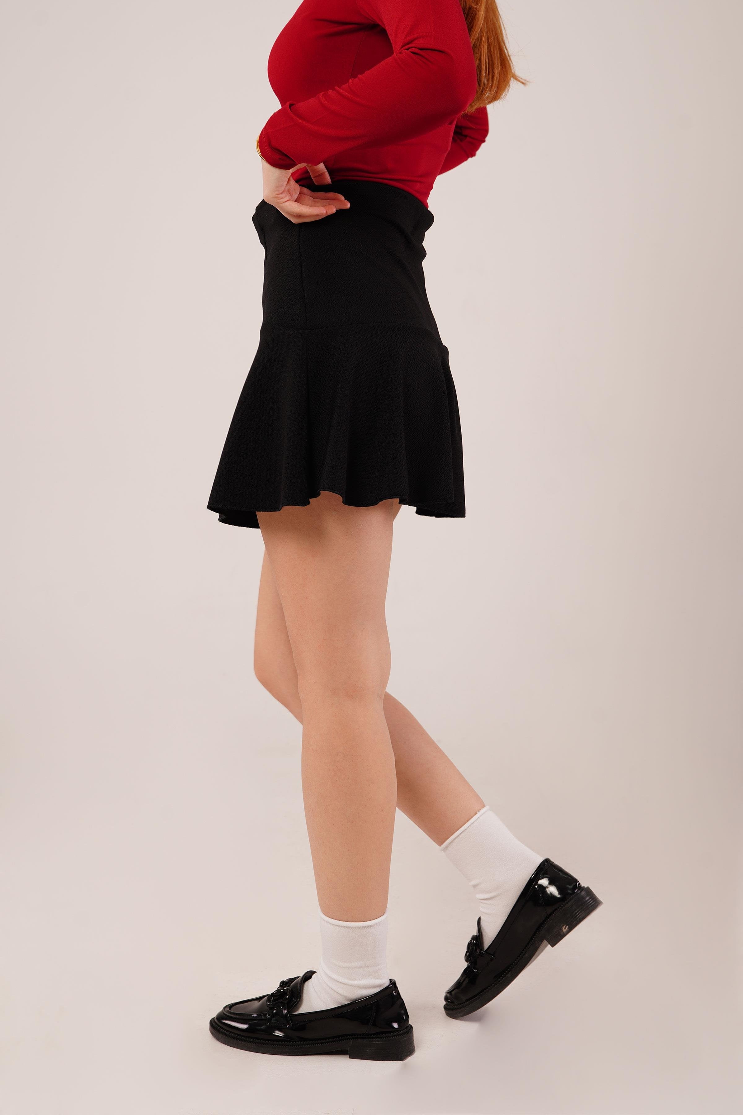 İçi Şortlu Toptan Siyah Mini Etek