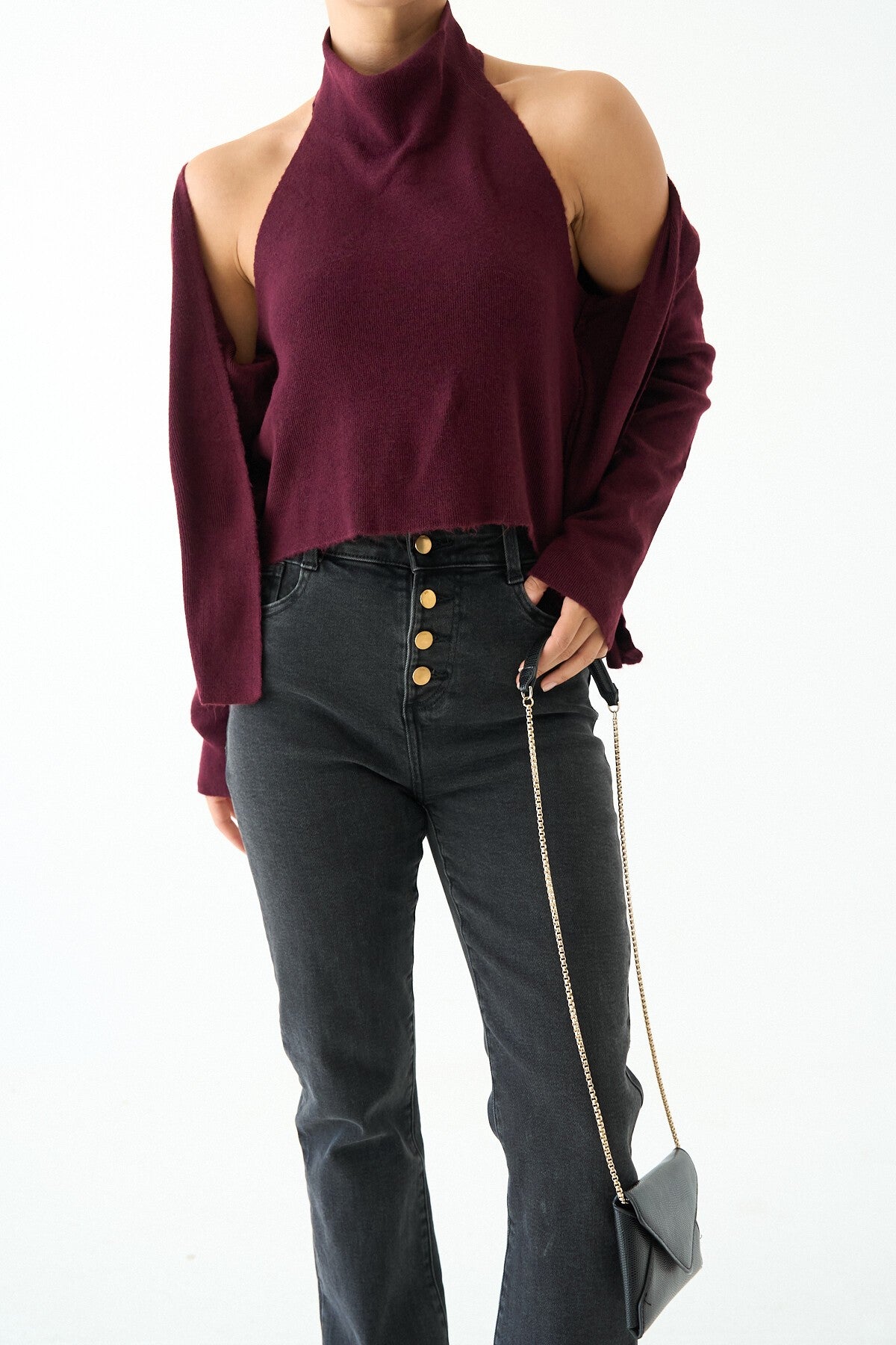 Burgundy Cardigan with Body Detailing