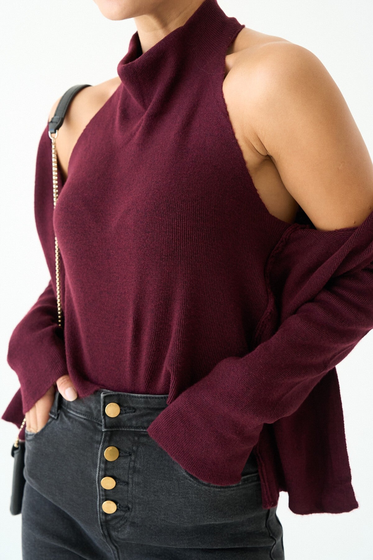 Burgundy Cardigan with Body Detailing