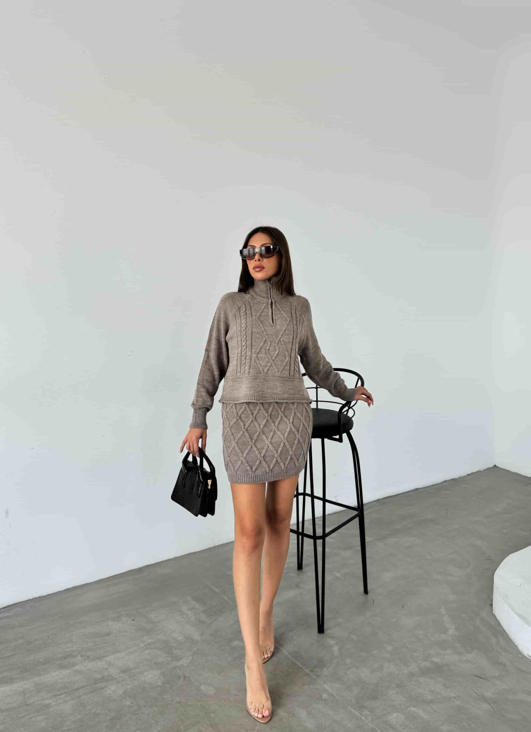 Fermuarlı Triko Etekli Takım 1512