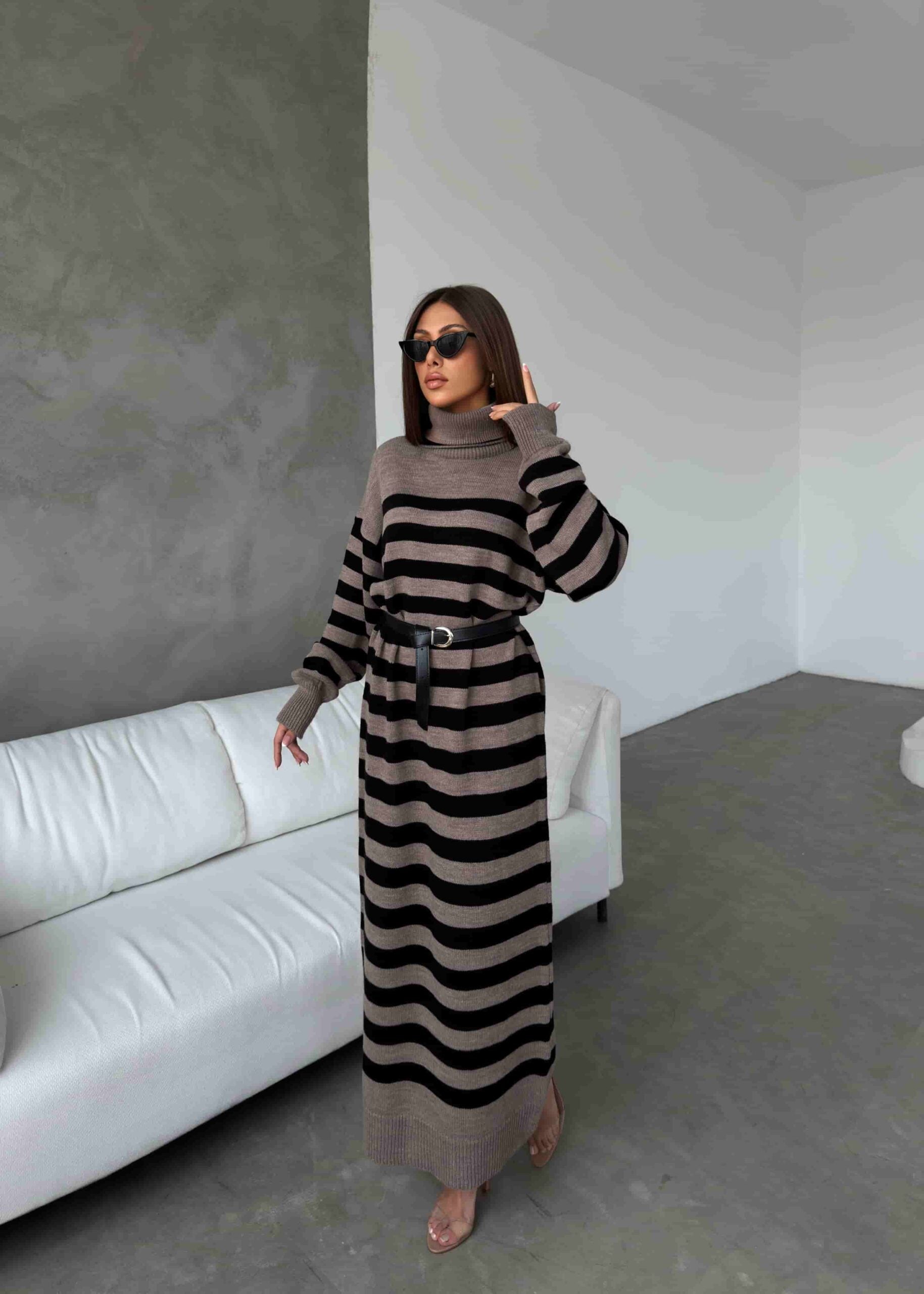 Kemerli Triko Elbise 1017