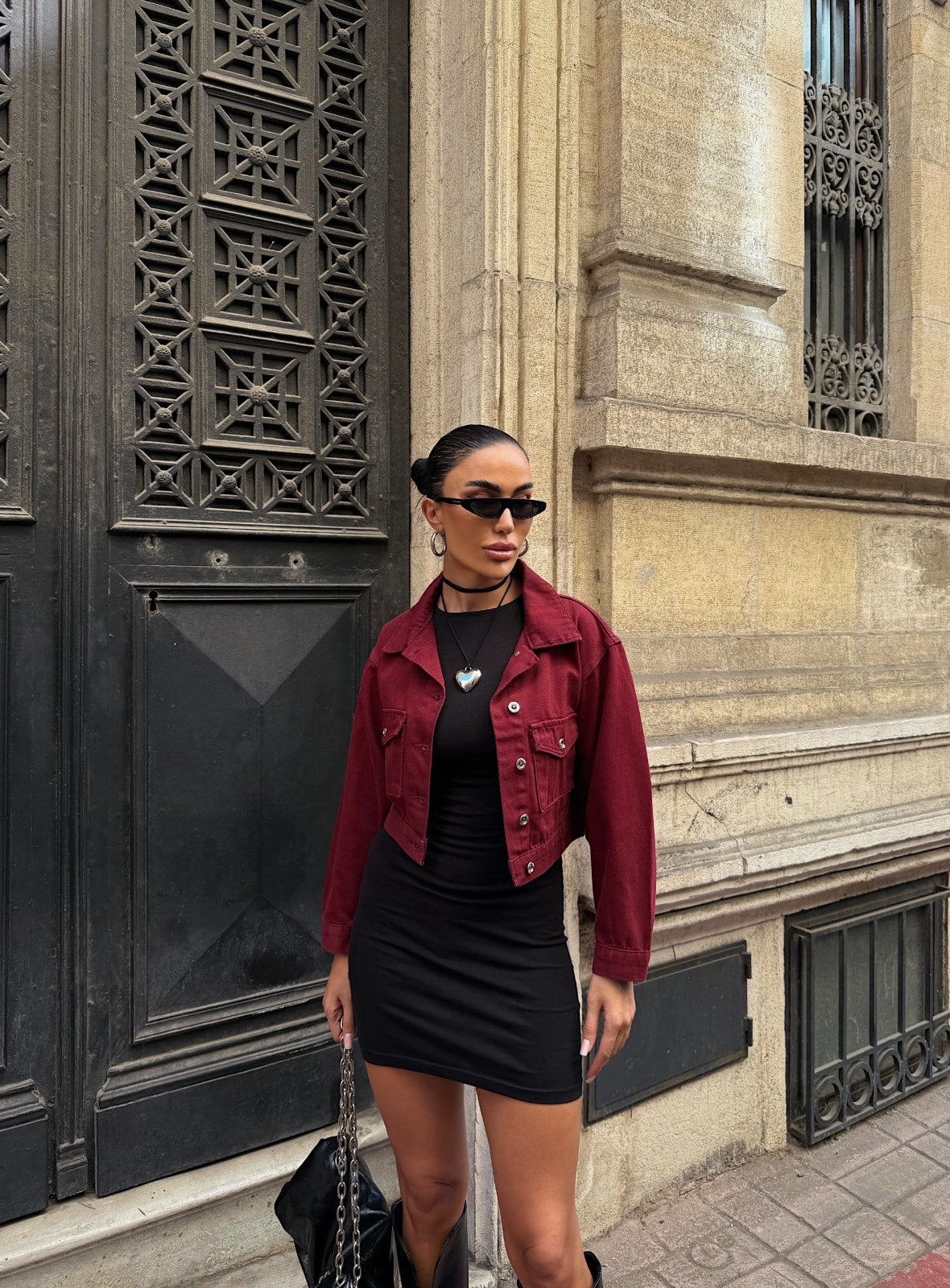 Çift Cep Denim Crop Ceket