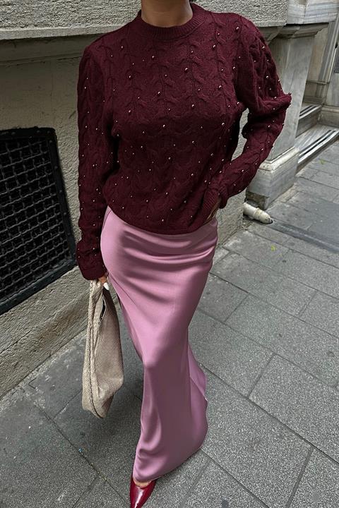 İnci Detaylı Kazak 1354 BORDO STD