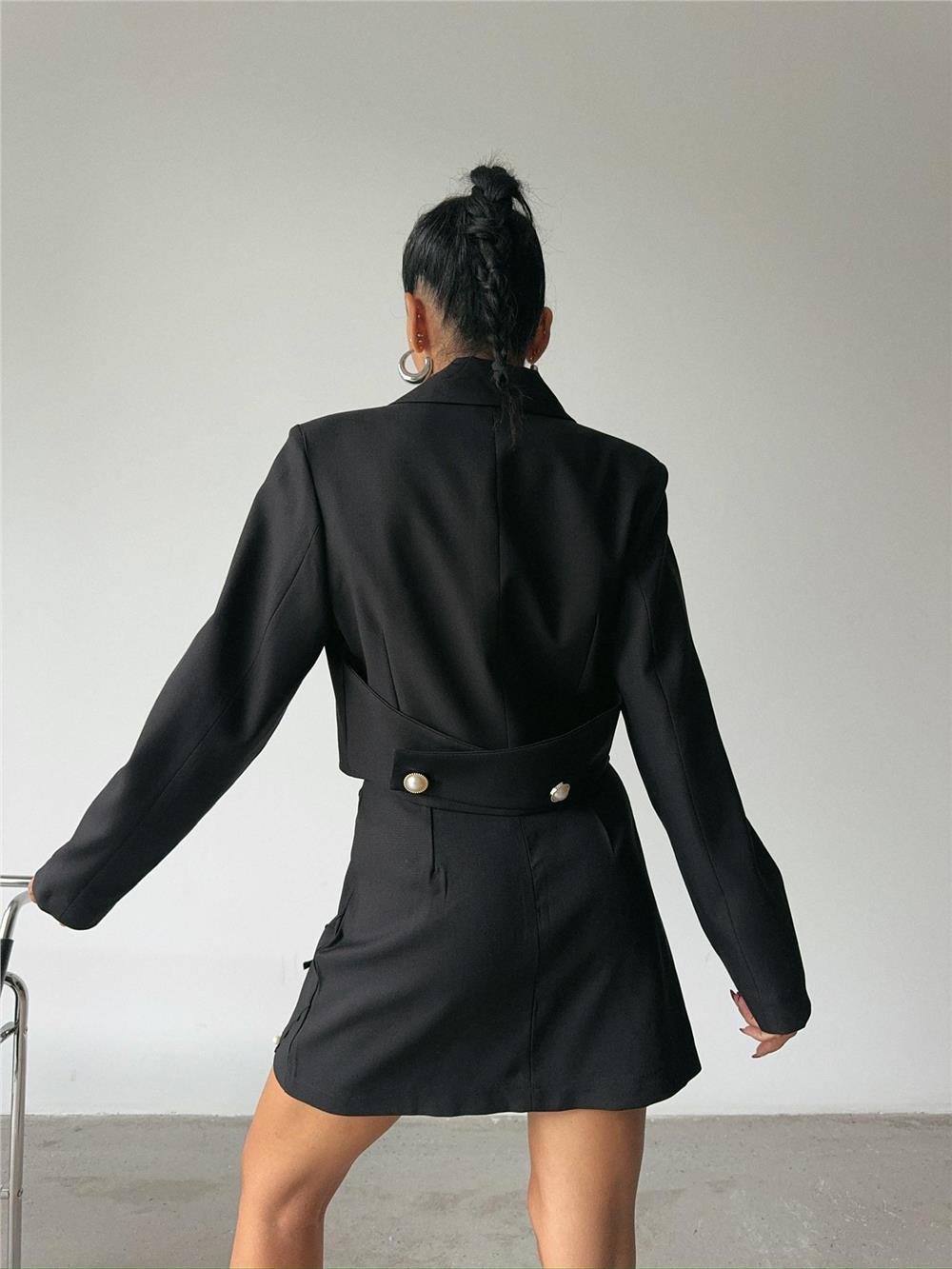 İNCİ KURDELE DETAYLI KISA ETEK - Siyah