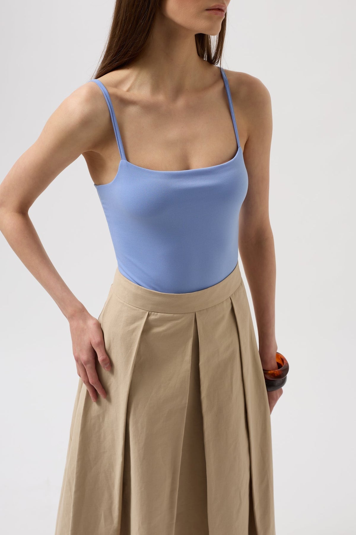 İp Askılı Bodysuit - Bebe Mavi
