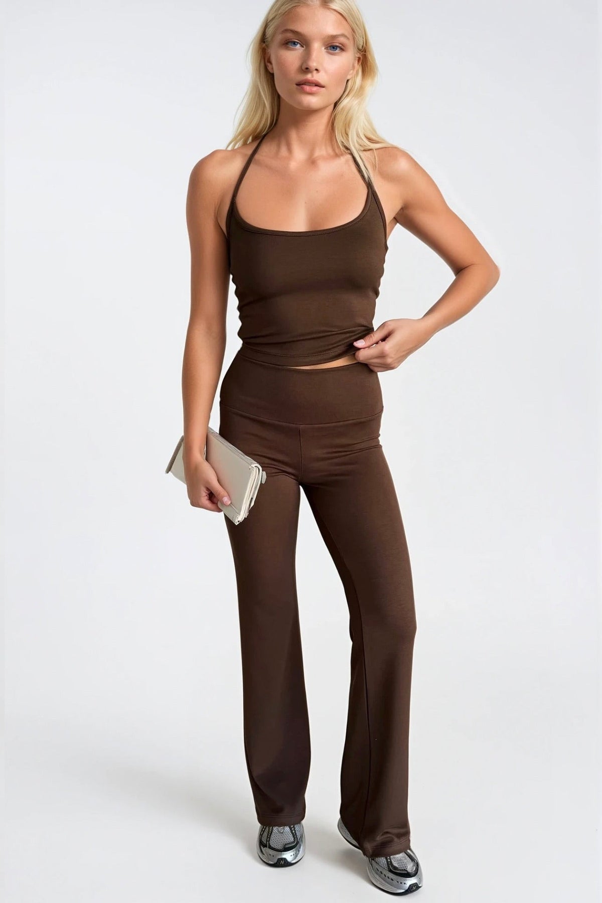 İp Askılı Bluz Wide Leg Pantolon İkili Takım - Lacivert
