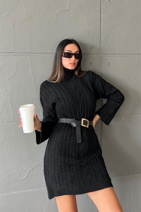 Ivanka Örgü Desen Mini Elbise 2553-02 SİYAH STD
