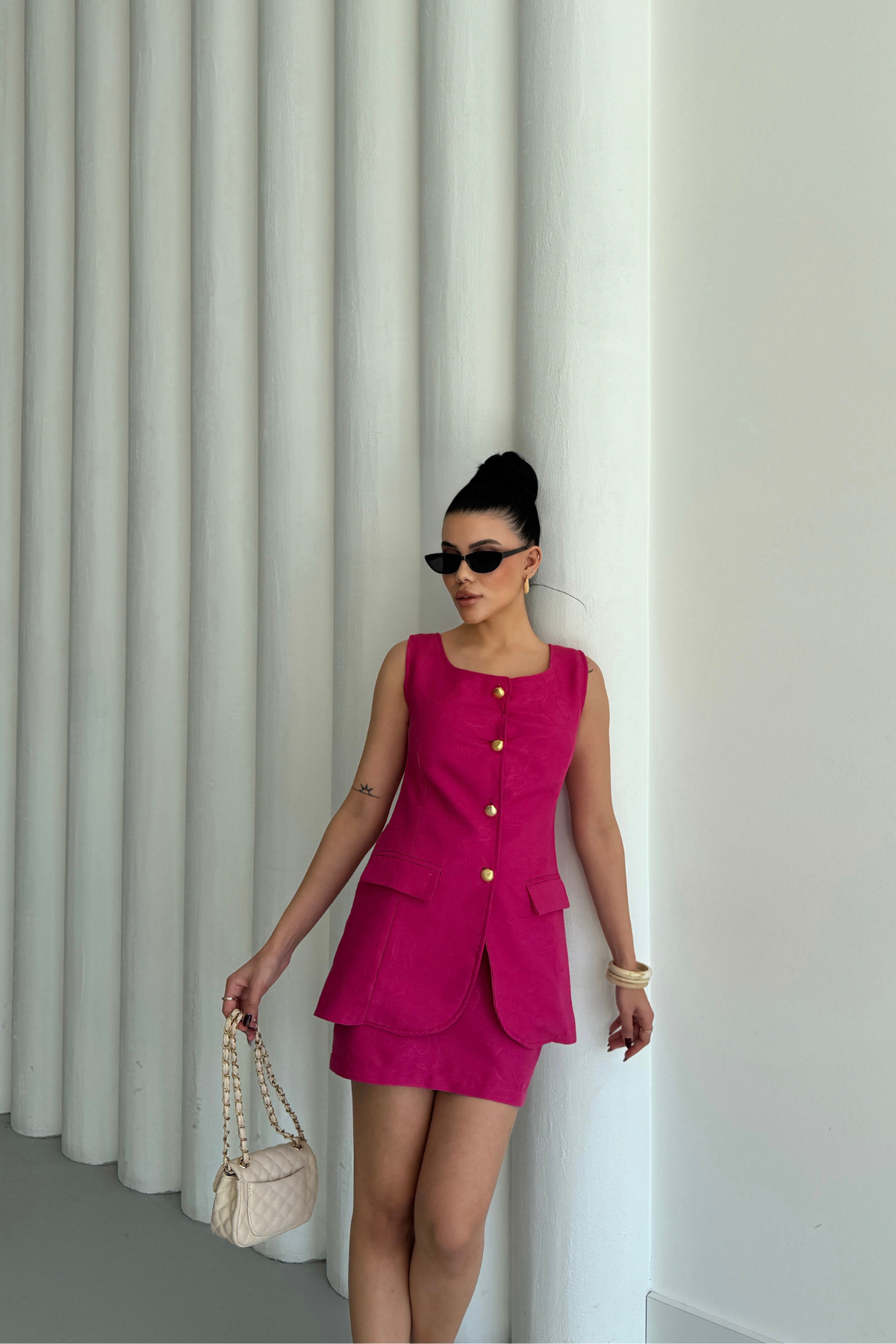 JAKAR KETEN YELEK - KISA ETEK TAKIM - Fuşya