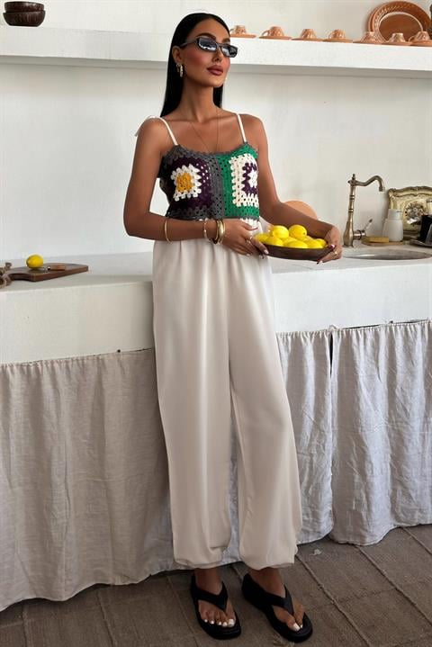 Jasmin Süzüneli Keten Tulum 1280-08 EKRU L/XL