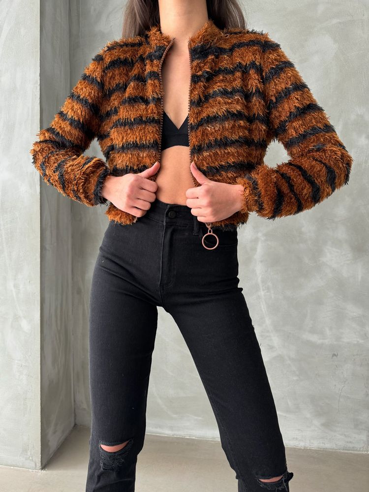 Çizgili Fermuarlı Peluş Toptan Mont