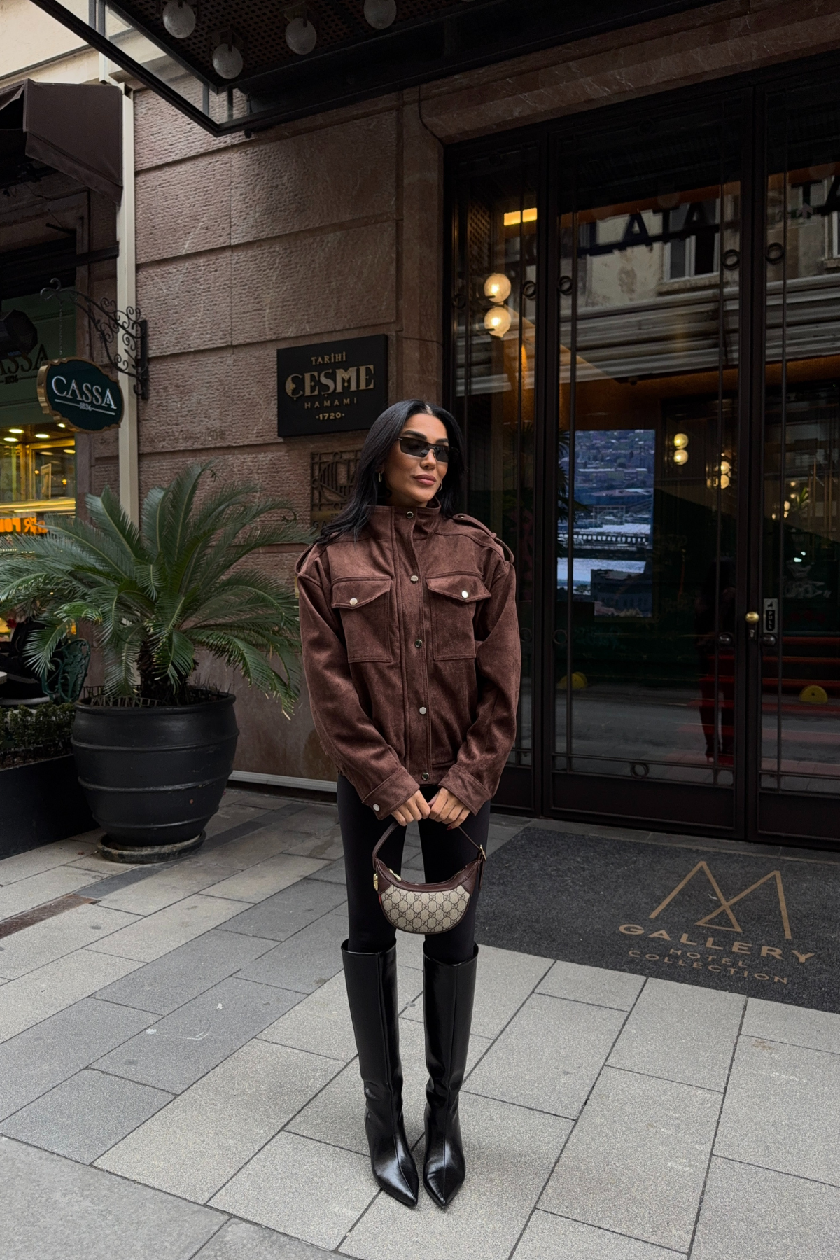 Kahverengi Pilot Model Süet Mont