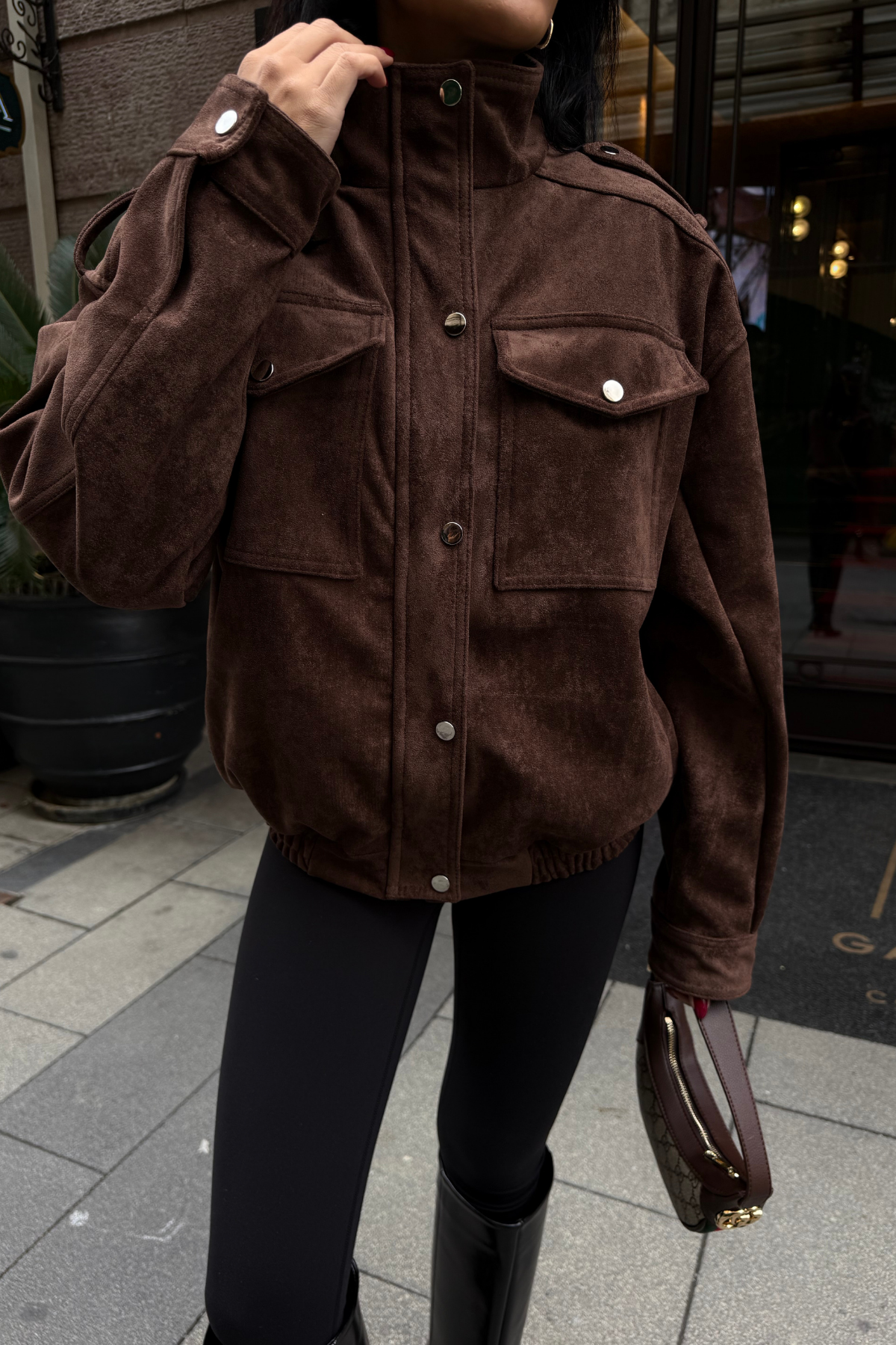 Kahverengi Pilot Model Süet Mont