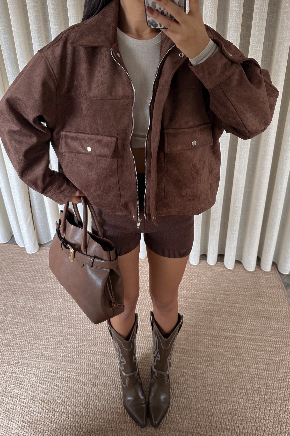 Kahverengi Süet Büyük Cepli Ceket