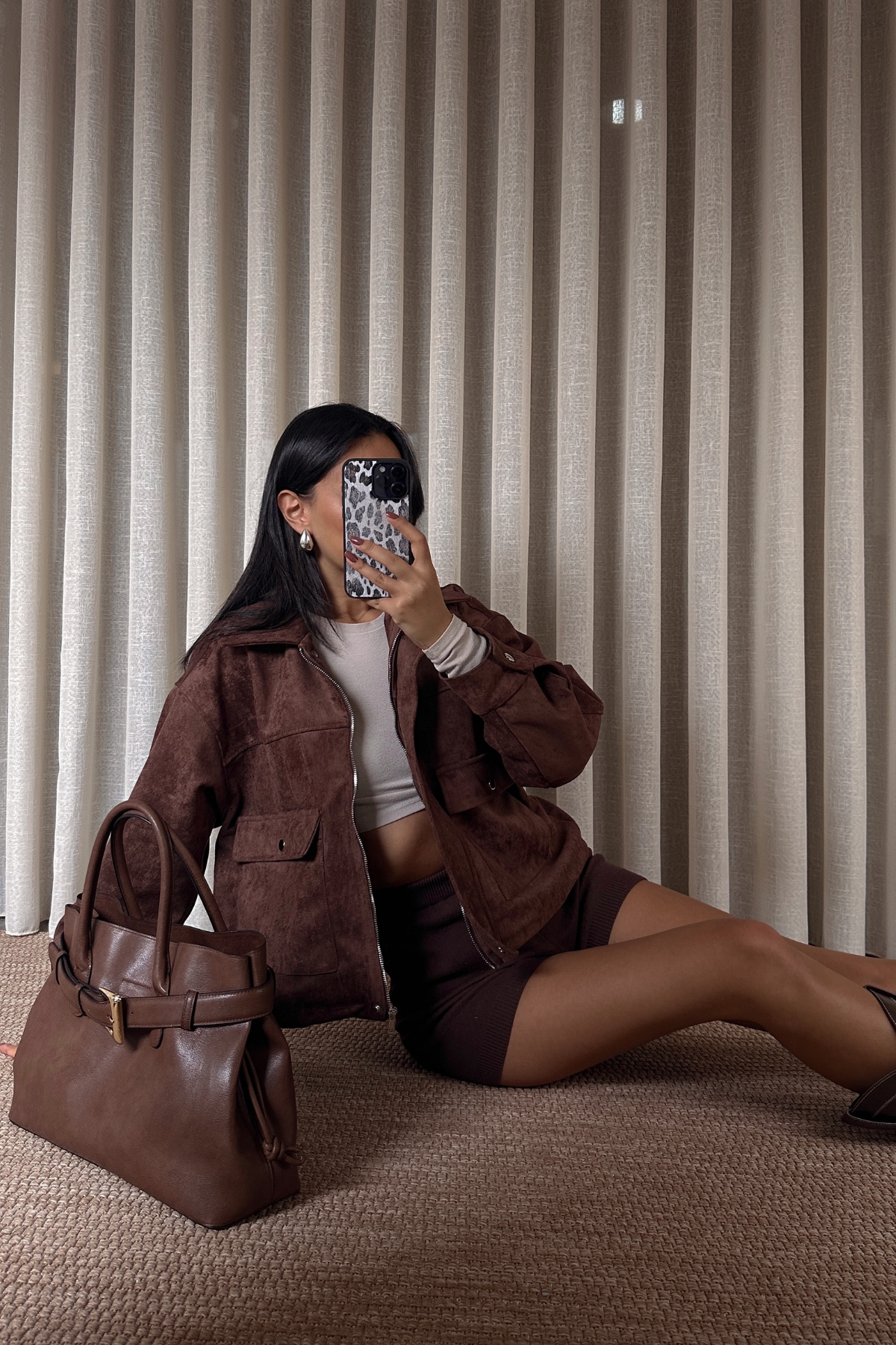 Kahverengi Süet Büyük Cepli Ceket