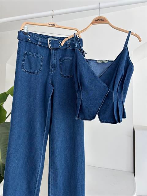 Kalın Kemer Detaylı Denim Takım 10166