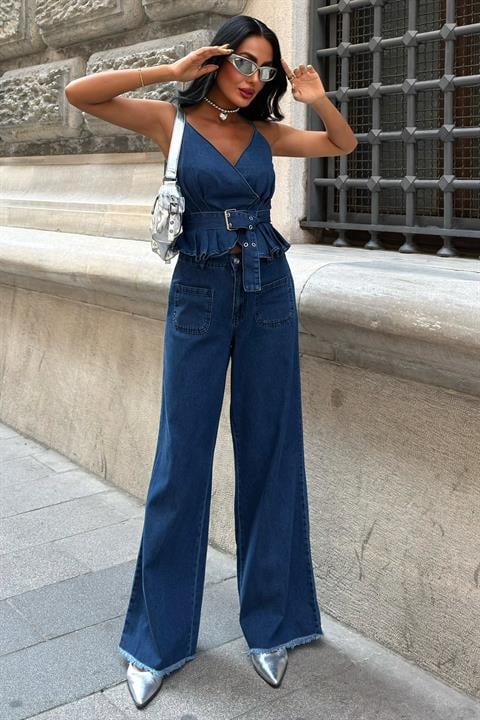 Kalın Kemer Detaylı Denim Takım 10166