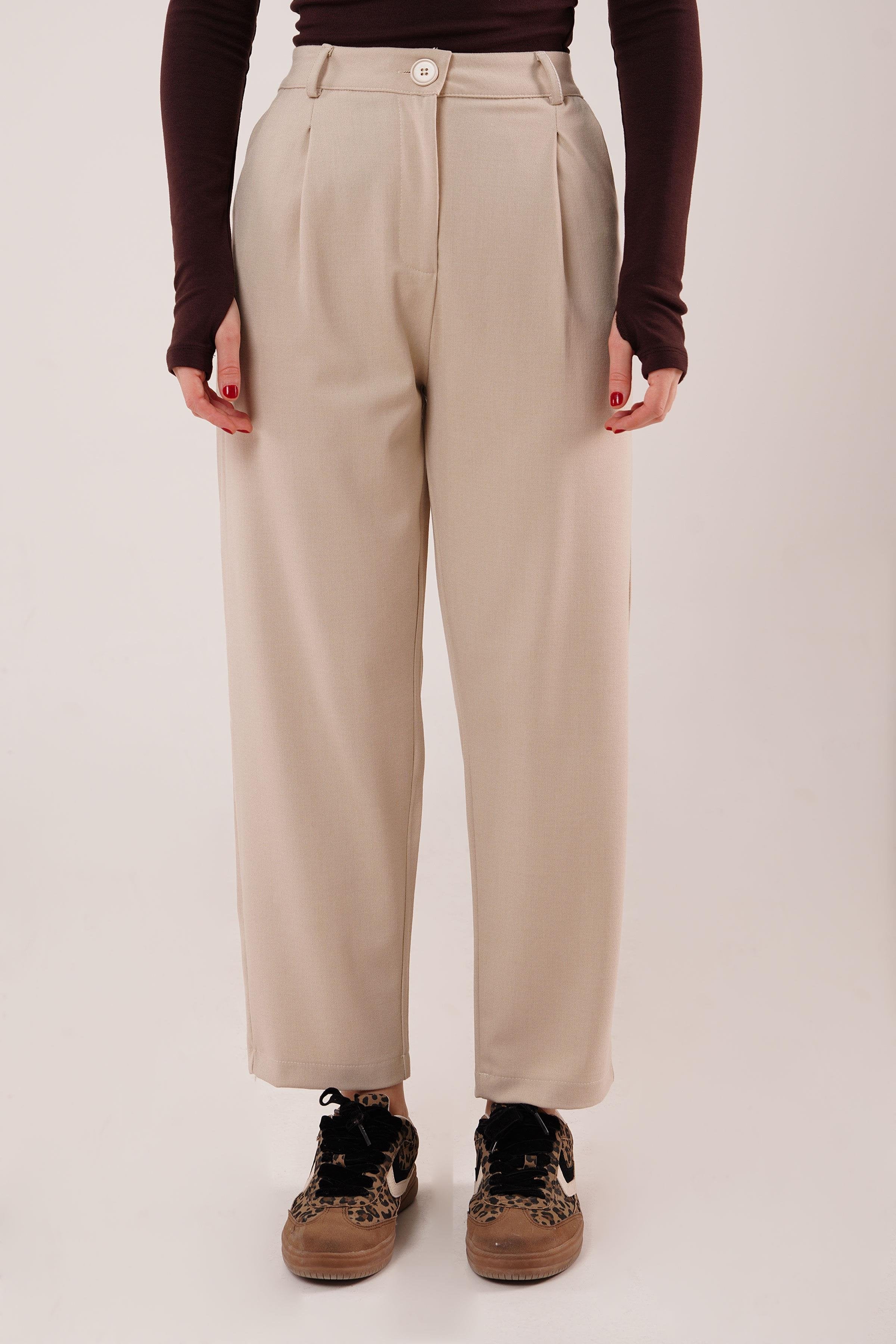 Kapama Cep Detaylı Toptan Krem Pantolon