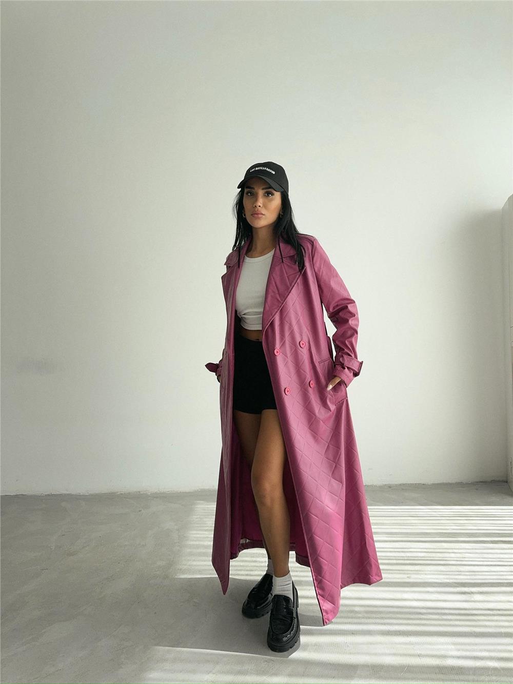 KAPİTONE DERİ TRENCH - Fuşya