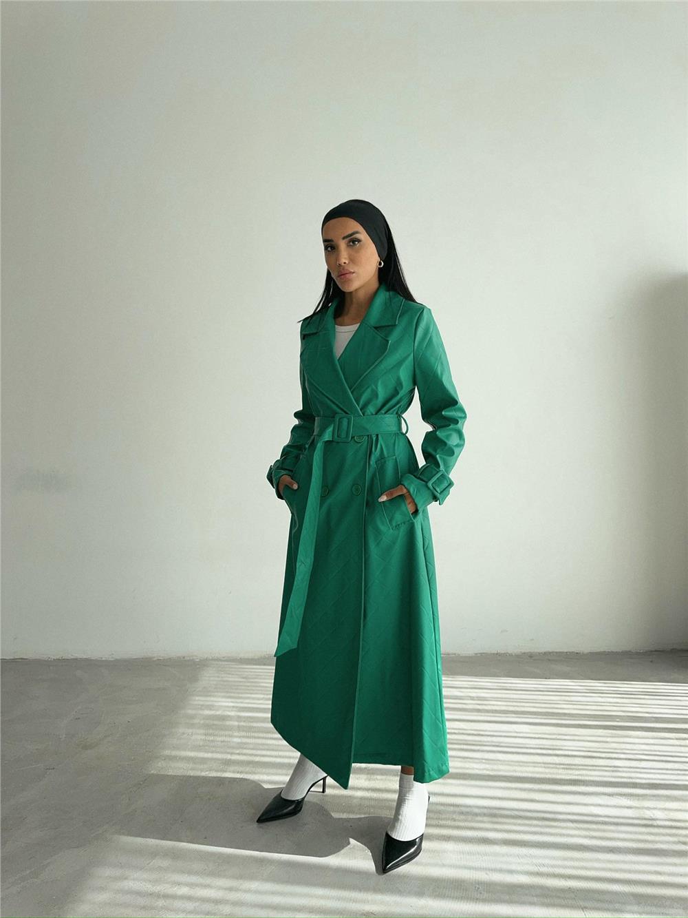 KAPİTONE DERİ TRENCH - Yeşil