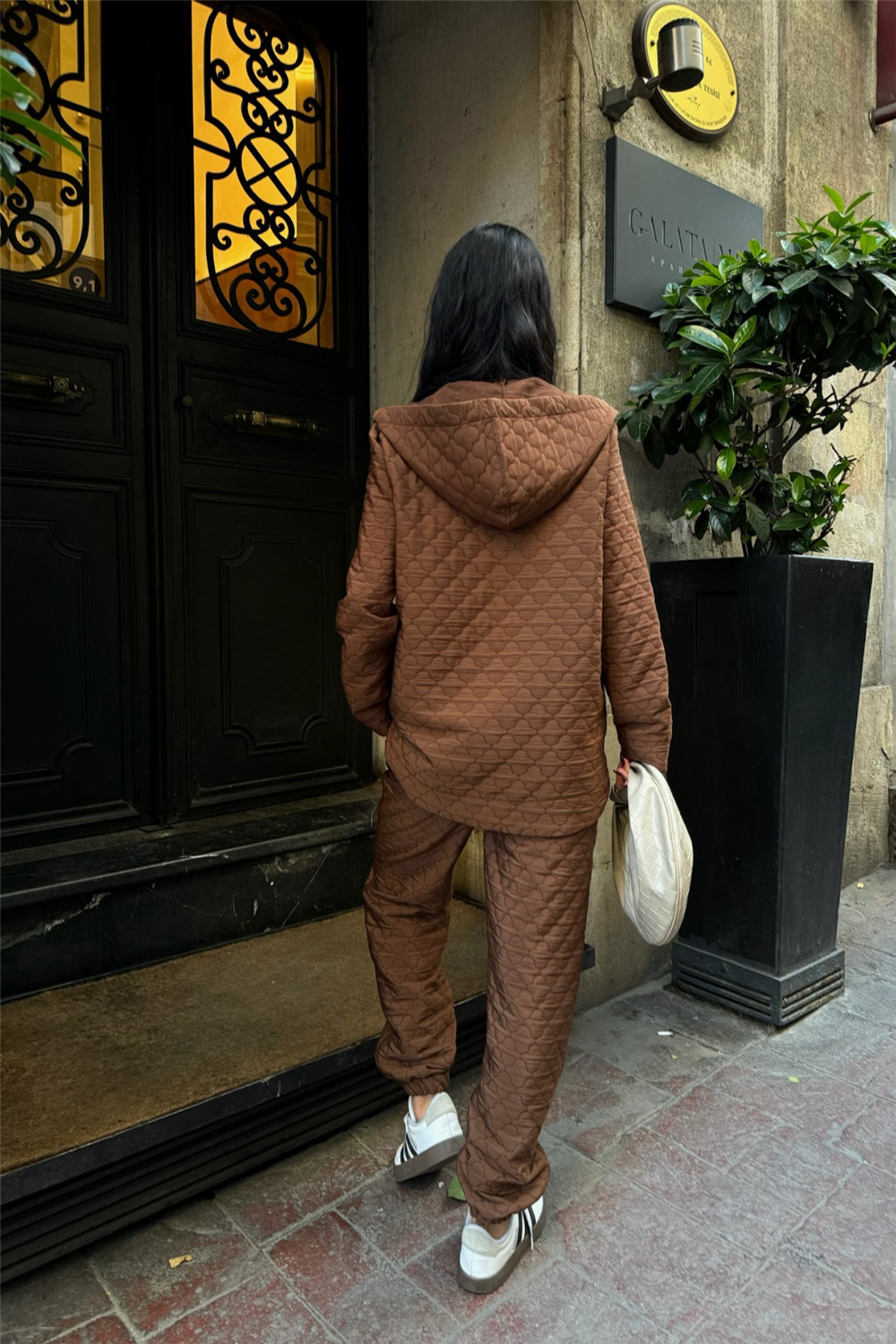 KAPİTONE KAPİŞONLU EŞOFMAN TAKIM - Kahverengi