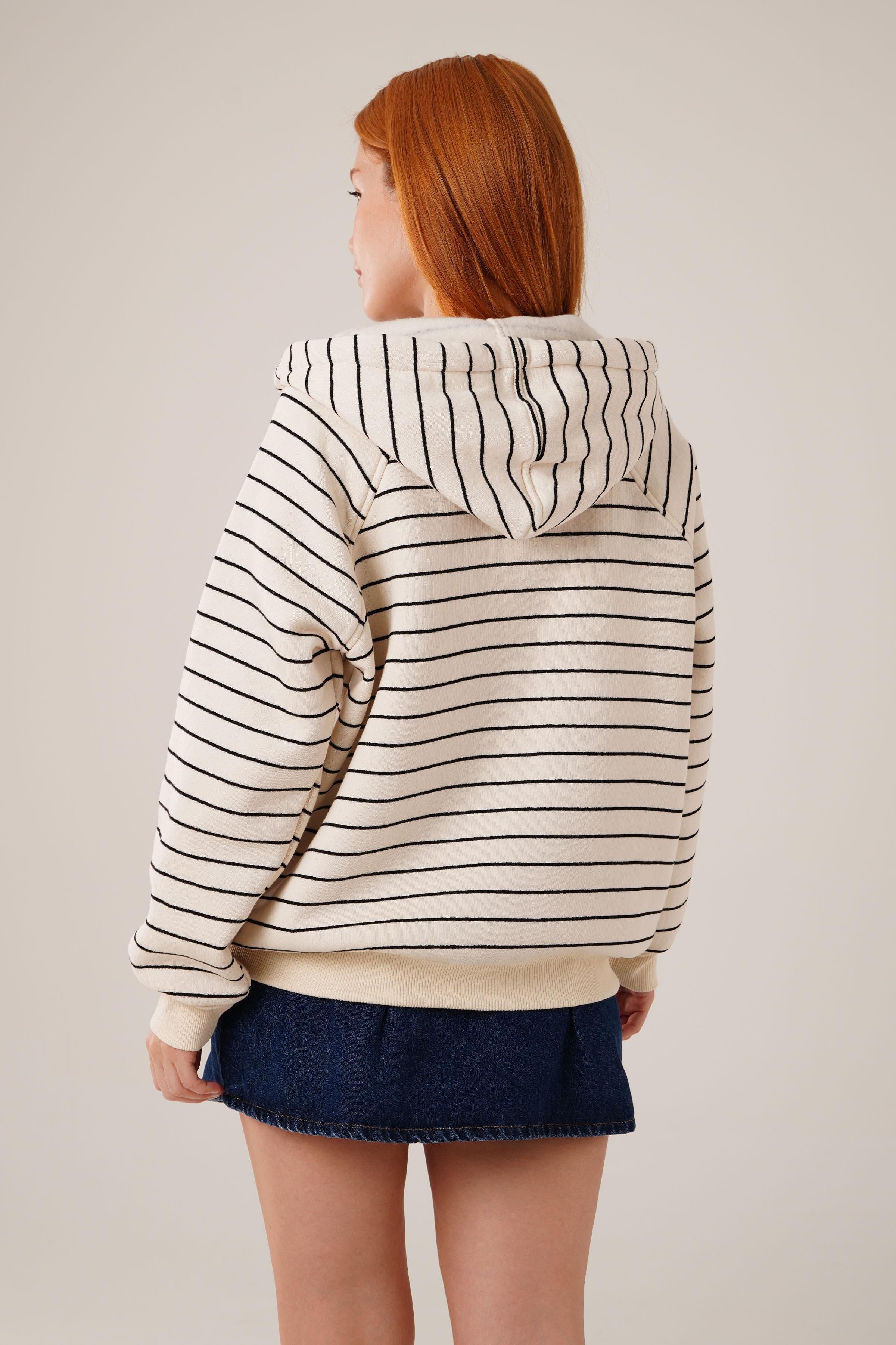 Kapüşonlu Fermuarlı Çizgili Toptan Taş Hırka