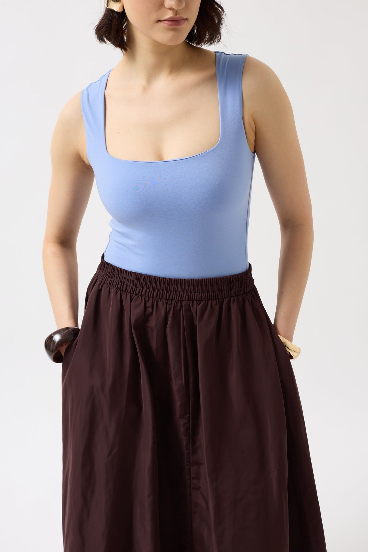 Kare Yaka Kalın Askılı Bodysuit - Kırmızı